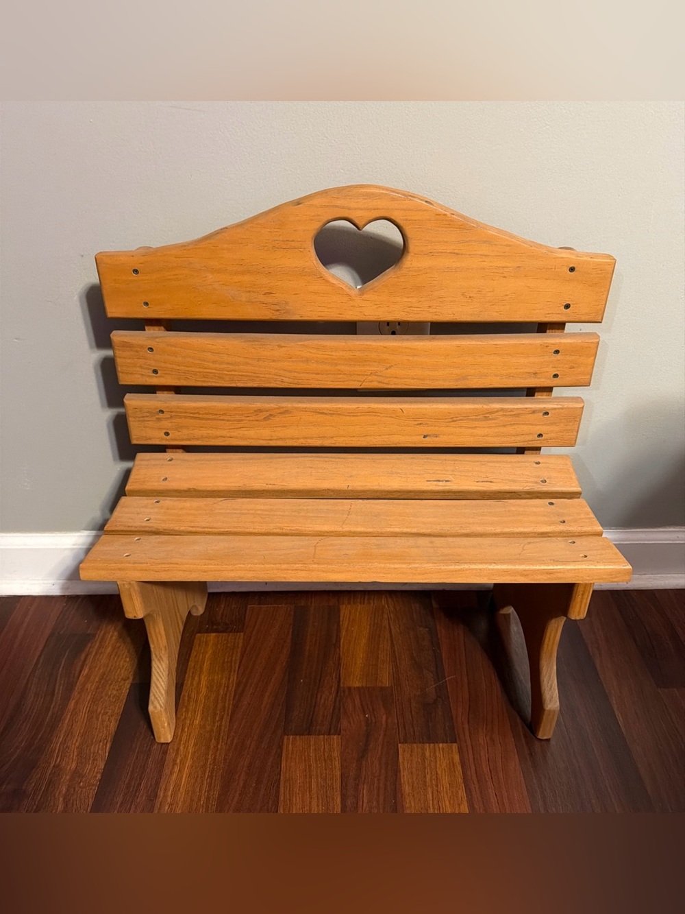 Wooden Doll Bench with Heart Cutout, Brown, Fits 12in Doll, 19in x 19in
